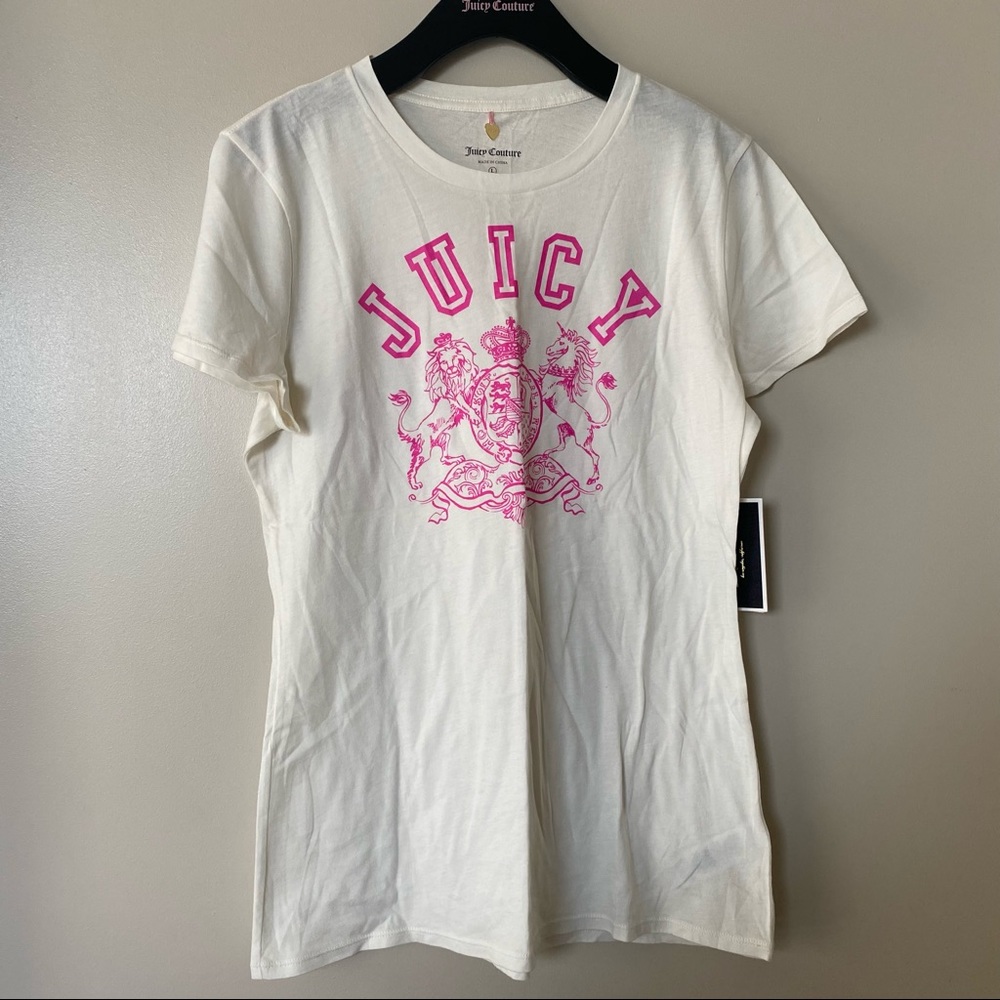 NWT Juicy Couture | Cream Pink Y2K Graphic Angel Collgiate Short Sleeve Tee, L